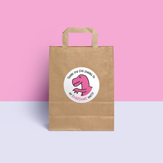 Pinke Dino Party Tasche Aufkleber Dinosaurier Geschenktüten