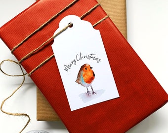 Etiquettes pour cadeaux de Noël Robin à l'aquarelle | Lot de 5