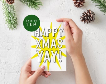 Christmas Cards | Happy Christmas Yay Cards | Christmas Card packs | Holiday Cards | Xmas Cards | Greeting Cards | Pack of 10