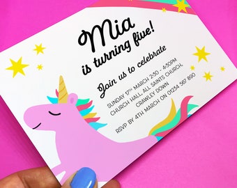 Unicorn birthday invitations | Unicorn Invite Cards | Printed Invites | Childrens Invites |  Unicorn Party Invites | Unicorn Invites