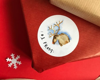 Pegatinas de regalo de reno: etiquetas de acuarela para regalos de Navidad