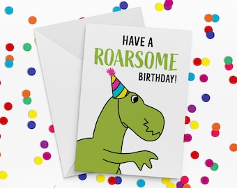 Carte d'anniversaire dinosaure : motif rugissant dessiné à la main