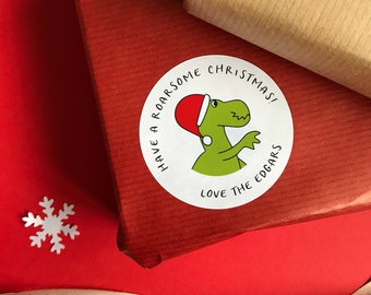 Stickers dinosaures de Noël personnalisés : Stickers cadeaux de Noël