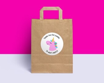 Stickers licornes pour sac de fête : 88 mm rondes étiquettes de faveurs d'anniversaire