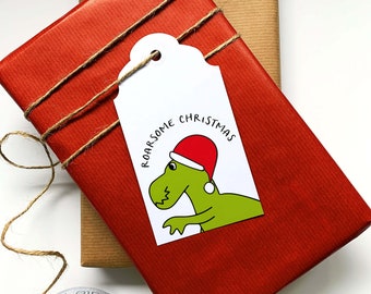 Christmas Dinosaur tags | Merry Christmas gift tags | present tags | xmas tags | gift labels | Roarsome gift labels | Pack of 5 tags
