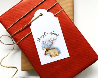 Etiquettes pour cadeaux de Noël rennes à l'aquarelle | Étiquettes pour cadeaux de Noël, lot de 5