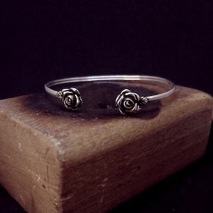 Sterling Silver Rose Cuff Bracelet: Adjustable Minimalist Jewelry