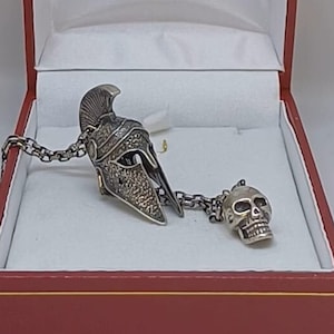 Sterling Silver Spartan Helmet Pendant with Skull | 925 Fine Silver Necklace | Warrior Symbol Jewelry | Gift-Ready