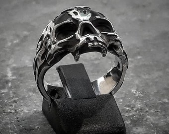 Handmade Sterling Silver Skull Biker Ring: Gothic Men's Jewelry