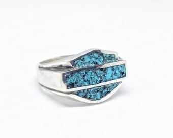 Handmade Harley Davidson Turquoise Sterling Silver H.D. Ring