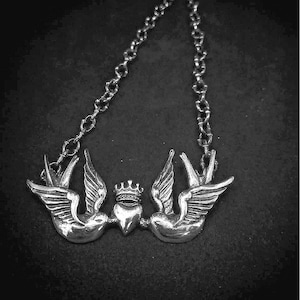 Handmade Double Swallow Necklace 925 Sterling Silver Tattoo Biker Style Jewelry