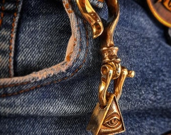 フリーメーソンの真鍮製フィッシュフックキーホルダー：プロビデンスの