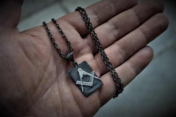 Pendentif Maçonnique En Argent 925 Avec Onyx Noir - Médaillon Rond, 20mm, Fait Main