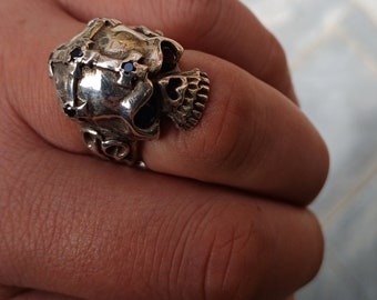 Anello Uomo Argento Sterling Autentico Teschio Solido Marchiato