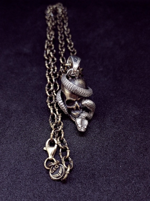 Regalo Alternativo Argento Sterling Collana Con Ciondolo A Forma Di Serpente E Spada In Argento 925, Amuleto Di Protezione E Forza, Gioielli E Scatola - Italia Collana Stile Gotico Vintage