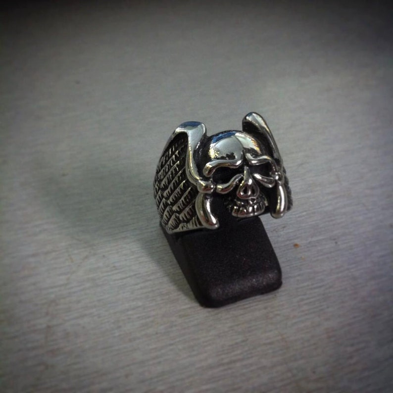 WING SKULL RING Mens Sterling Silver 925