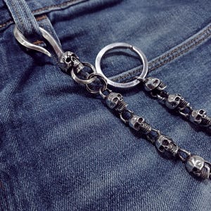 Heavy Skull Wallet Chain | Sterling Silver 925 | Biker Wallet Chain for Men | Gothic Chain with Clip & Ring | Handmade Custom Length