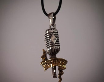 Microphone Sterling Silver 925 Rockabilly Necklace Pendant