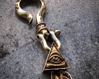 フリーメーソンの真鍮製フィッシュフックキーホルダー：プロビデンスの