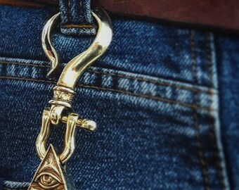 フリーメーソンの真鍮製フィッシュフックキーホルダー：プロビデンスの