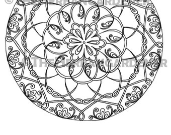 COLORING PAGE instant download, Mandala #21, hand drawn, single coloring sheet, printable, PDF