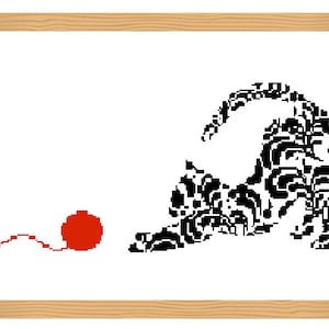 猫のクロスステッチパターンシルエットクロスステッチ装飾猫パターン抽象ロマンチックパターンモダンベビー猫クロスステッチ黒と赤