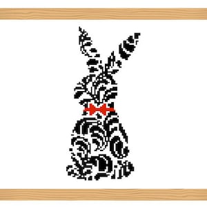 rabbit cross stitch pattern, silhouette cross stitch, ornamental, rabbit pattern, abstract, cute pattern, modern cross stitch, black and red