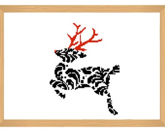 Reindeer Cross Stitch Pattern Winter Cross Stitch Ornamental Christmas Gift Pattern Romantic Reindeer Rodolf Pattern Modern Cross Stitch