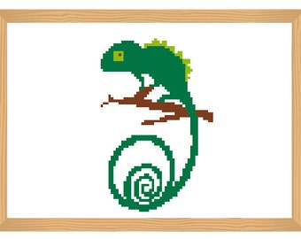 chameleon cross stitch pattern, funny, animal, cross stitch pattern, modern cross stitch, cute pattern, simple cross stitch, needlecraft