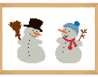 snowmen cross stitch pattern, winter cross stitch, christmas pattern, funny pattern, cute pattern, modern cross stitch, snowman