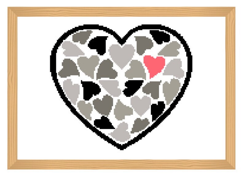 Heart Cross Stitch Pattern, Black and White, Cross Stitch Pattern, Love