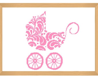 baby stroller pattern, silhouette cross stitch, ornamental, pram pattern, abstract, romantic pattern, baby, baby girl, baby design