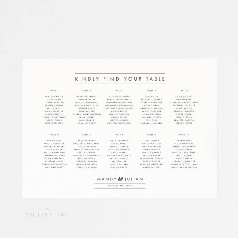Printable Seating Chart Poster Wedding Seat Chart PDF Etsy