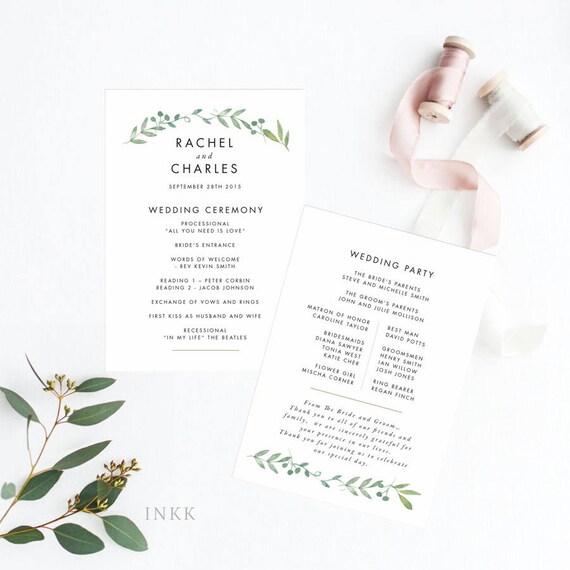 Printable Wedding Program Printable Modern Botanical Wedding Etsy