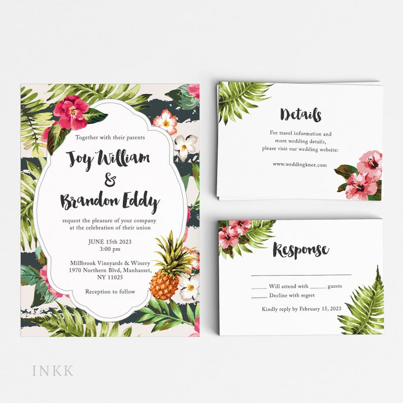 Tropical Wedding Invitation Suite Wedding Invitation Etsy