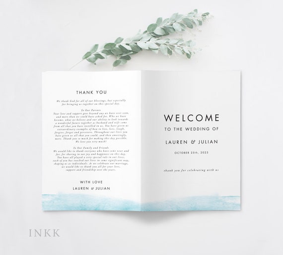 Watercolor Beach Folded Wedding Program Wedding Reception Etsy
