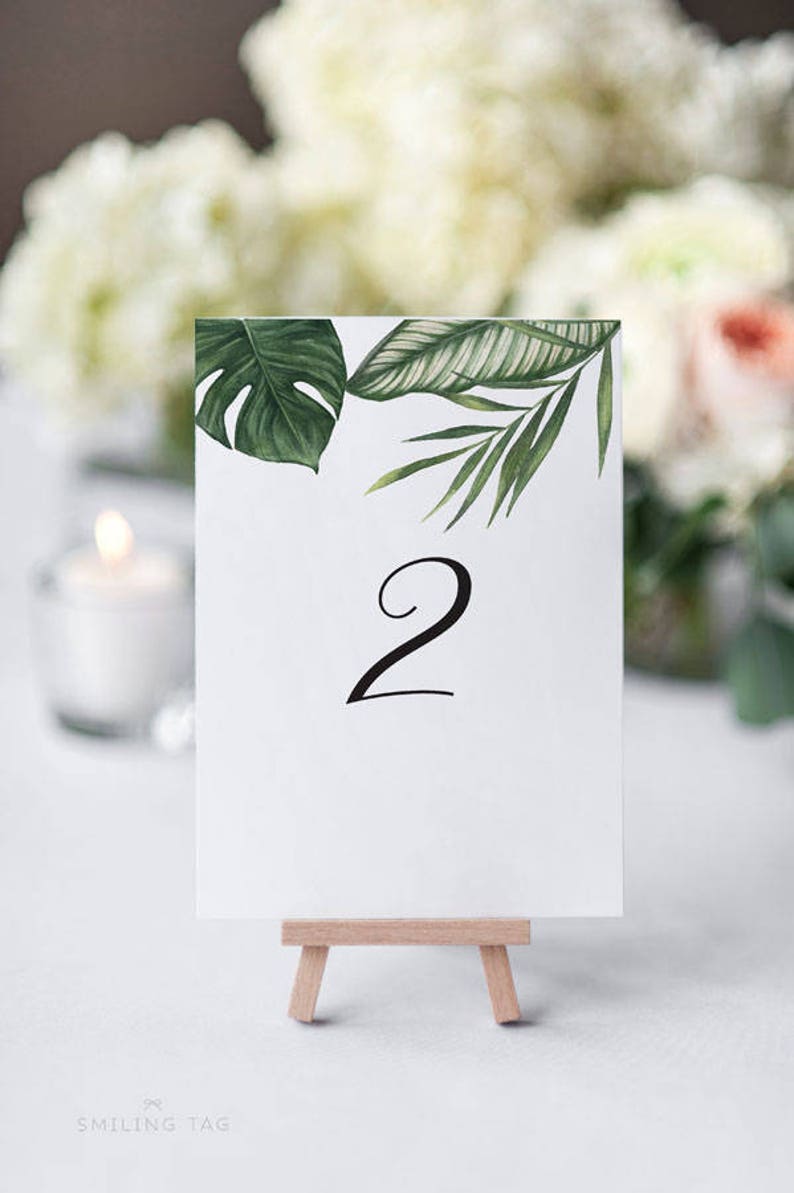 Printable Table Number Cards Modern Tropical Foliage Wedding Etsy