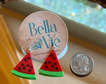 Watermelon Dangle  Earrings - 3D printed and Handmade by me