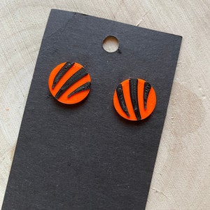 Cincinnati Football Black and Orange striped 3-D  Stud sports Earrings- Custom School Colors available upon request