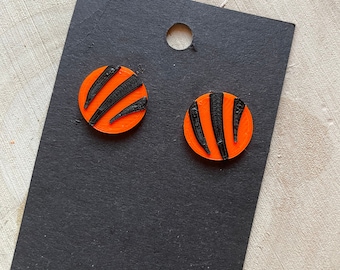 Cincinnati Bengals Earrings: Orange and Black Striped 3D Studs