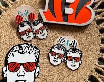 Cincinnati Football Burrow Head post  Earrings: FREE sticker 3D Printed, Handmade