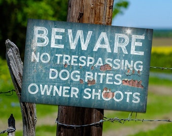 Beware No Trespassing Sign Vintage Antique Looking Metal Property Trespassing Sign, Keep Out Metal Sign, Acreage and Ranch Warning Signage