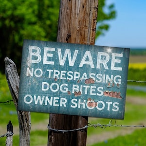 Beware No Trespassing Sign Vintage Antique Looking Metal Property Trespassing Sign, Keep Out Metal Sign, Acreage and Ranch Warning Signage