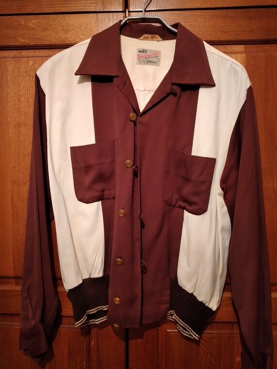 1950s rayon gabardine waistband shirt. Chocolate b