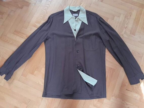 Vintage 1950s rayon gabardine shirt California BR… - image 2