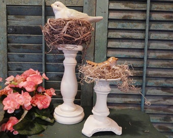 Pair Candleholders - Cream Candleholders - Farmhouse Candleholders - Set of Two