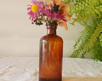 Vintage Amber Bottle - Pharmaceutical Bottle - Brown Glass Bottle - Antique Medicine Bottle - Thanksgiving Table Decor