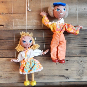 Marionette - Vintage Marionettes - Pair Marionette Puppets