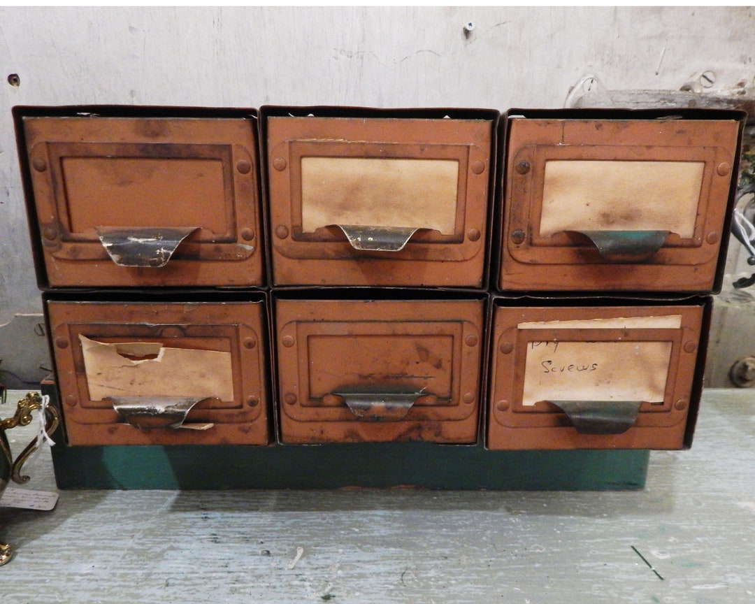 Vintage Metal File Drawers Set of 6 Vintage Card Catalog Drawers