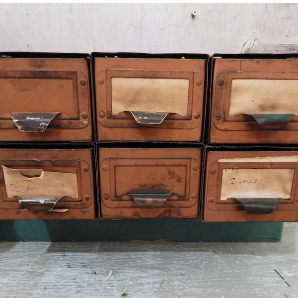 Vintage Metal File Drawers - Set of 6 - Vintage Card Catalog Drawers - Antique Parts Cabinet - Vintage Filing Cabinet